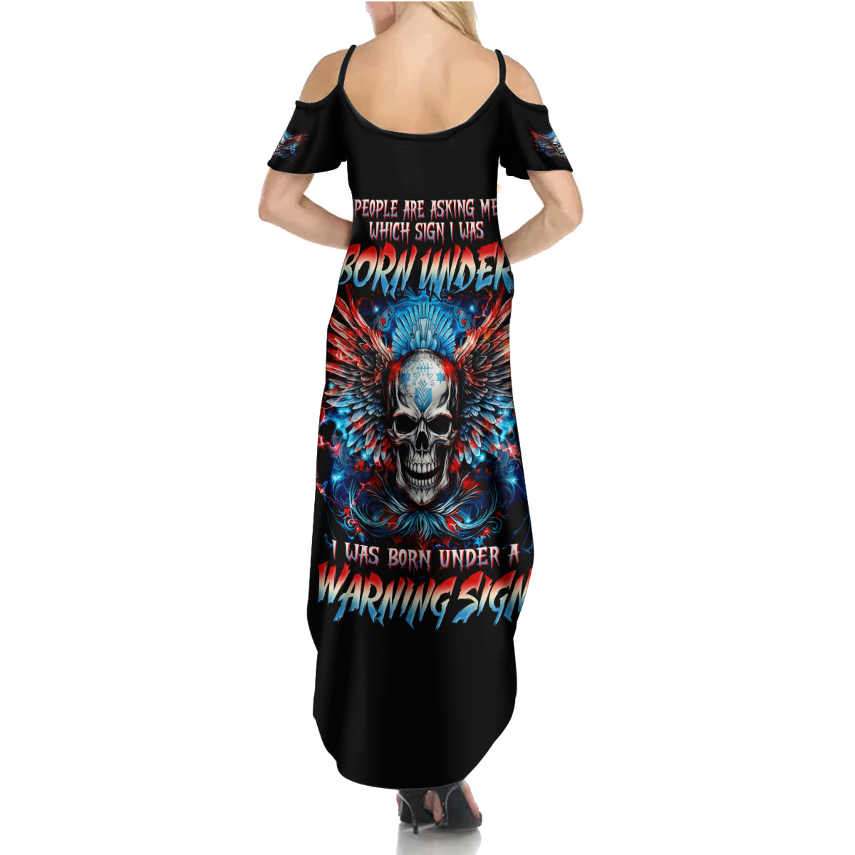 Wings Skull Summer Maxi Dress People Are Asking Me Which Sign I was Born Under I Was Born Under A Warning Sigh - Wonder Print Shop