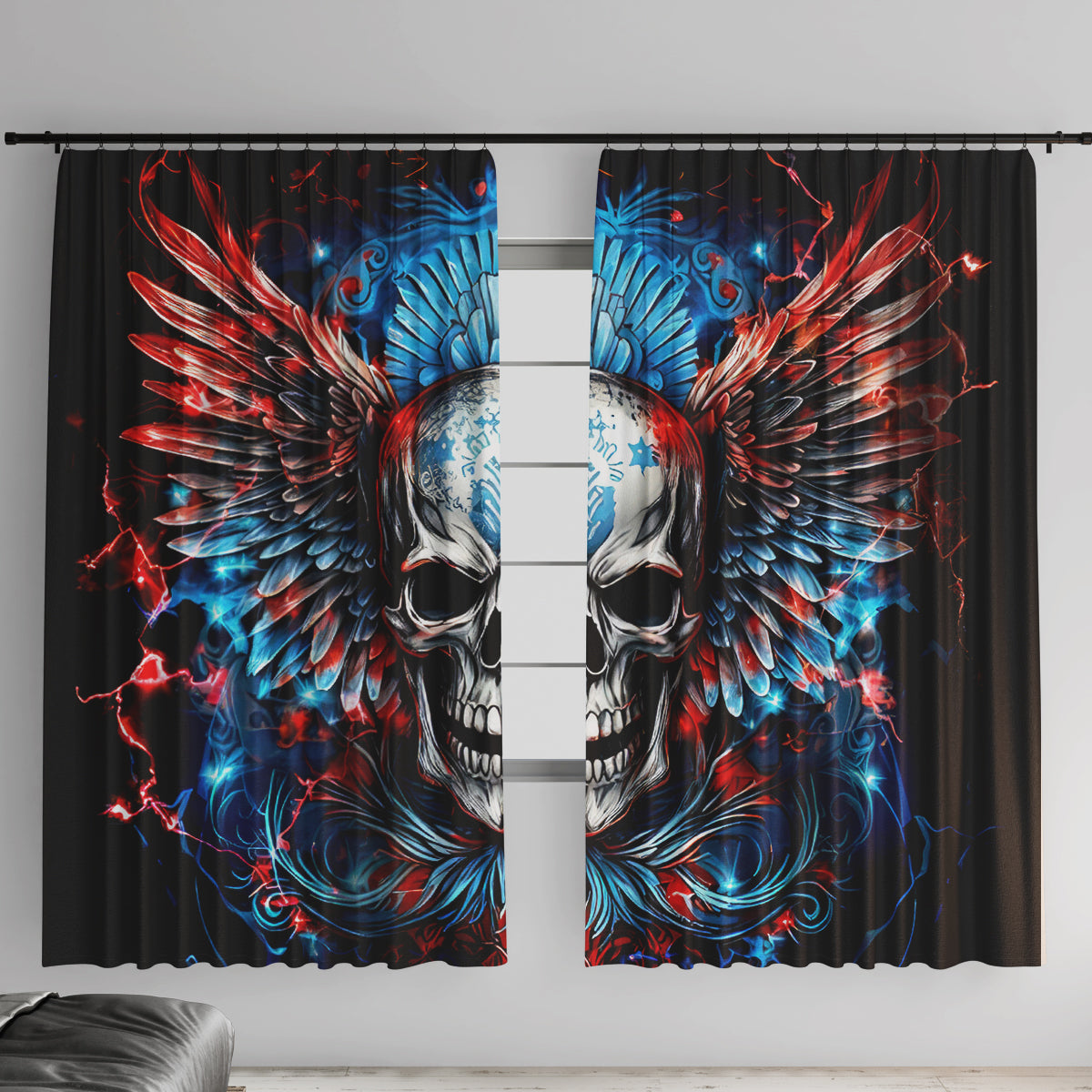 Wings Skull Window Curtain People Are Asking Me Which Sign I was Born Under I Was Born Under A Warning Sigh - Wonder Print Shop