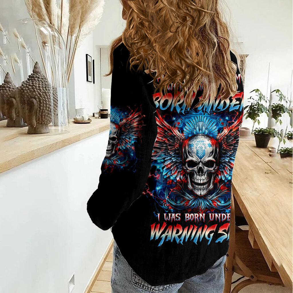 Wings Skull Women Casual Shirt People Are Asking Me Which Sign I was Born Under I Was Born Under A Warning Sigh - Wonder Print Shop