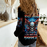 Wings Skull Women Casual Shirt People Are Asking Me Which Sign I was Born Under I Was Born Under A Warning Sigh - Wonder Print Shop