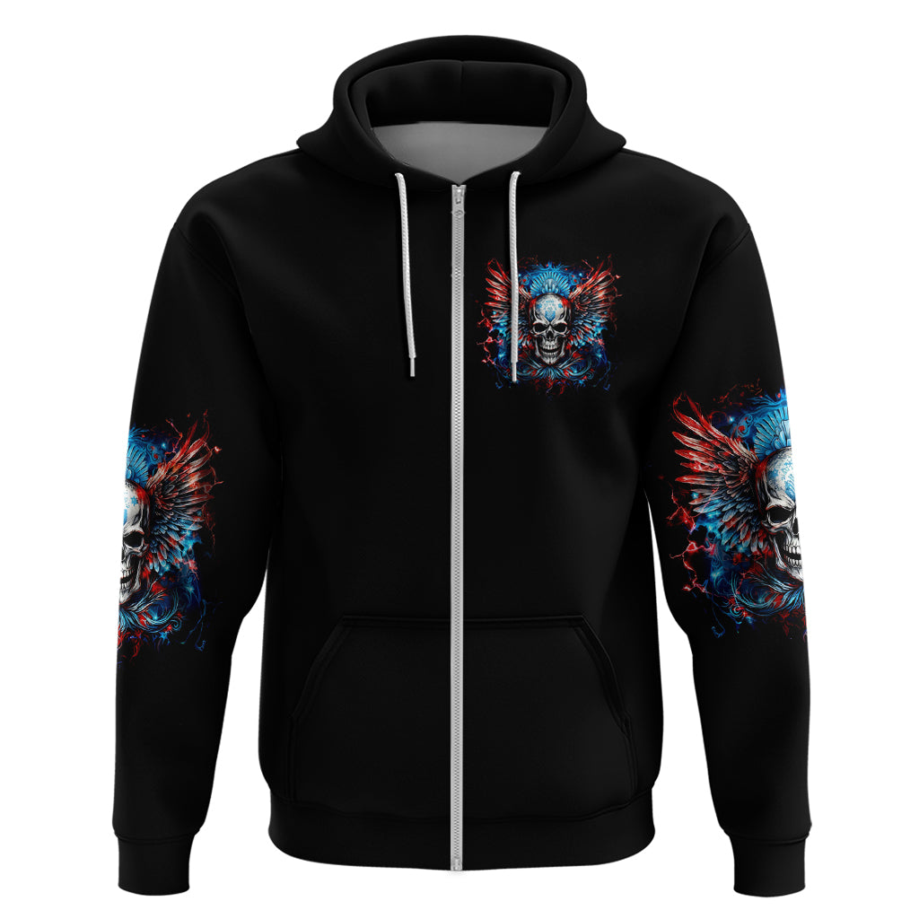 Wings Skull Zip Hoodie People Are Asking Me Which Sign I was Born Under I Was Born Under A Warning Sigh - Wonder Print Shop
