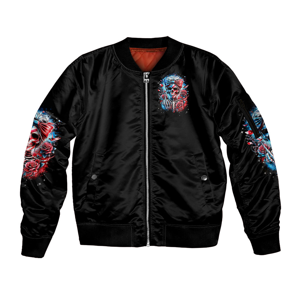 Lady Skull Sleeve Zip Bomber Jacket Yes I'm A Bitch But Not Your - Wonder Print Shop