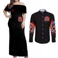 My Give A Fuck Is Broken But My Go Fuck Your Self Couples Matching Off Shoulder Maxi Dress and Long Sleeve Button Shirt - Wonder Print Shop