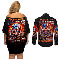 My Give A Fuck Is Broken But My Go Fuck Your Self Couples Matching Off Shoulder Short Dress and Long Sleeve Button Shirt - Wonder Print Shop