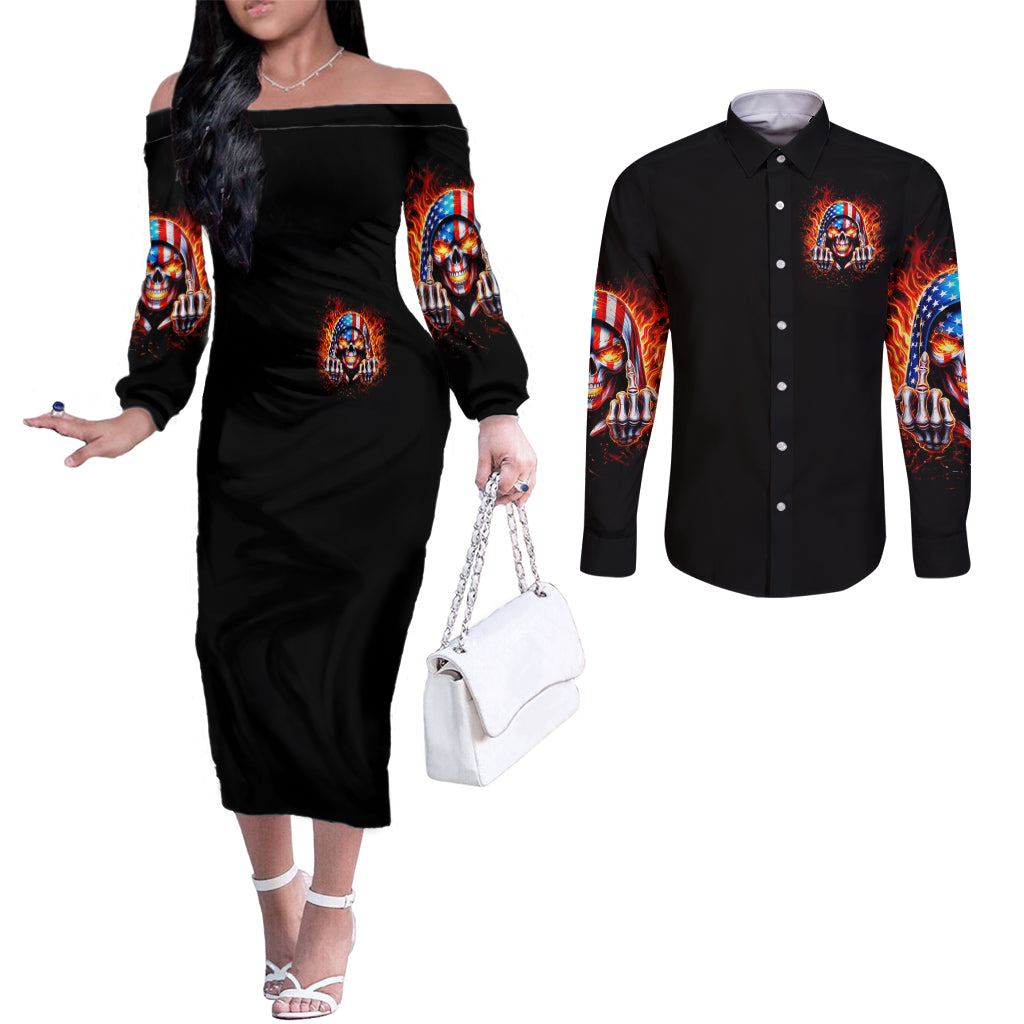 My Give A Fuck Is Broken But My Go Fuck Your Self Couples Matching Off The Shoulder Long Sleeve Dress and Long Sleeve Button Shirt
