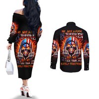 My Give A Fuck Is Broken But My Go Fuck Your Self Couples Matching Off The Shoulder Long Sleeve Dress and Long Sleeve Button Shirt