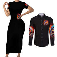 My Give A Fuck Is Broken But My Go Fuck Your Self Couples Matching Short Sleeve Bodycon Dress and Long Sleeve Button Shirt - Wonder Print Shop