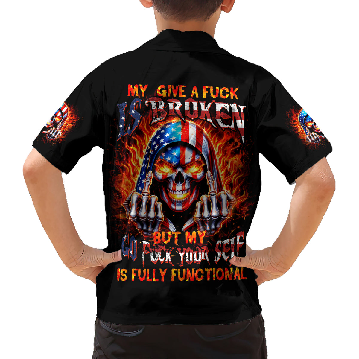 My Give A Fuck Is Broken But My Go Fuck Your Self Family Matching Short Sleeve Bodycon Dress and Hawaiian Shirt - Wonder Print Shop