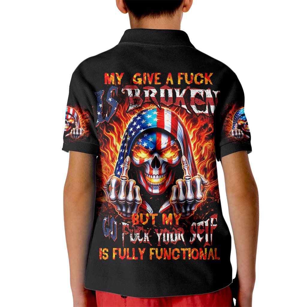 My Give A Fuck Is Broken But My Go Fuck Your Self Kid Polo Shirt - Wonder Print Shop