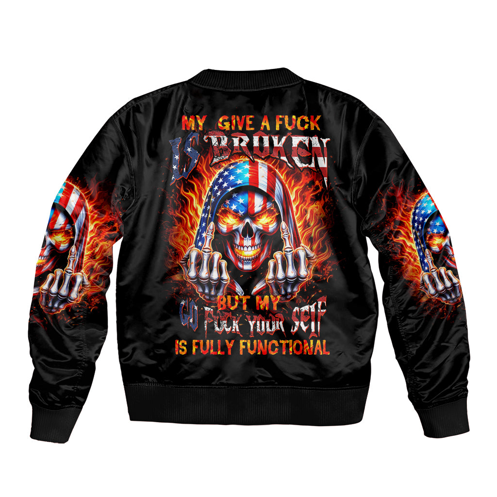 My Give A Fuck Is Broken But My Go Fuck Your Self Sleeve Zip Bomber Jacket - Wonder Print Shop