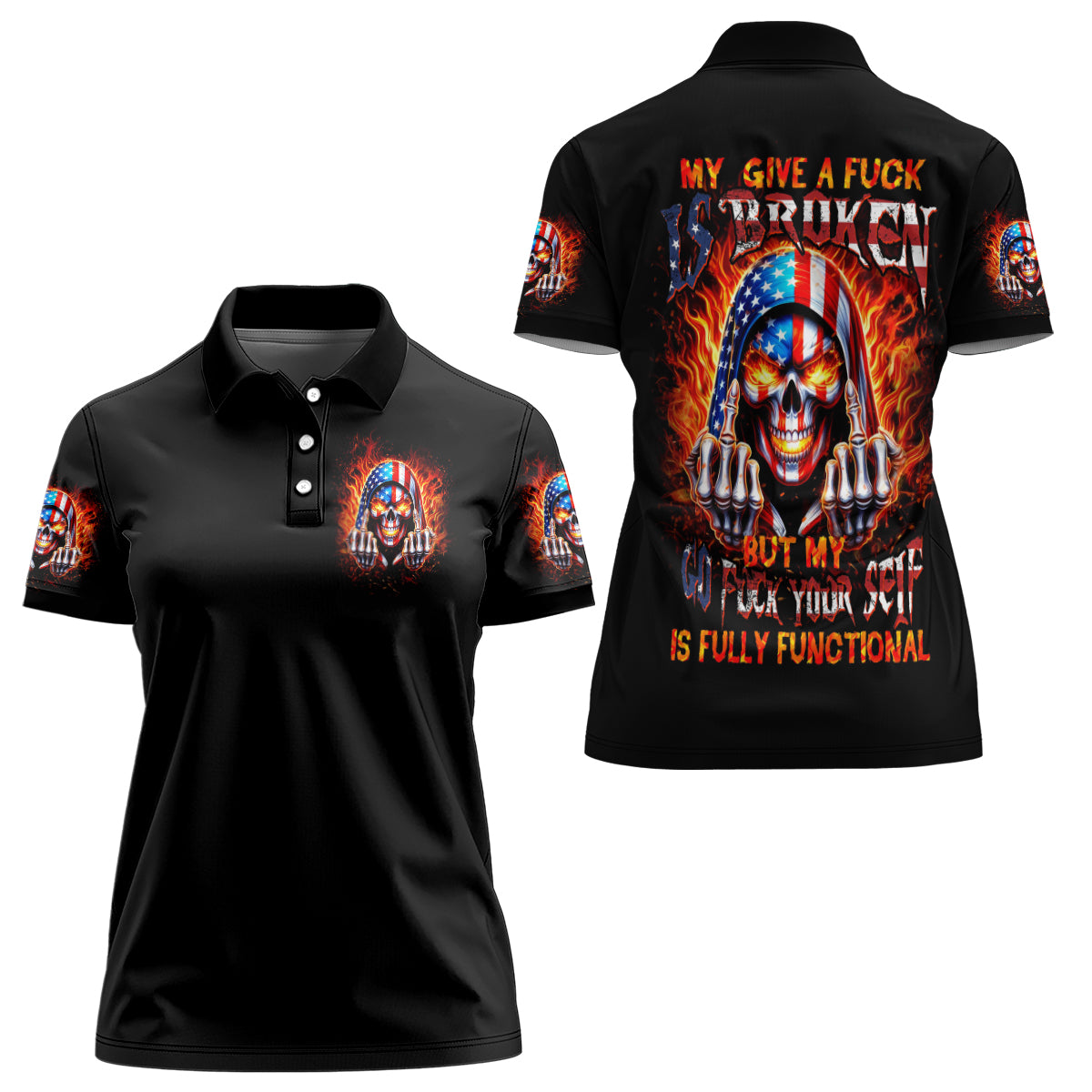 My Give A Fuck Is Broken But My Go Fuck Your Self Women Polo Shirt - Wonder Print Shop