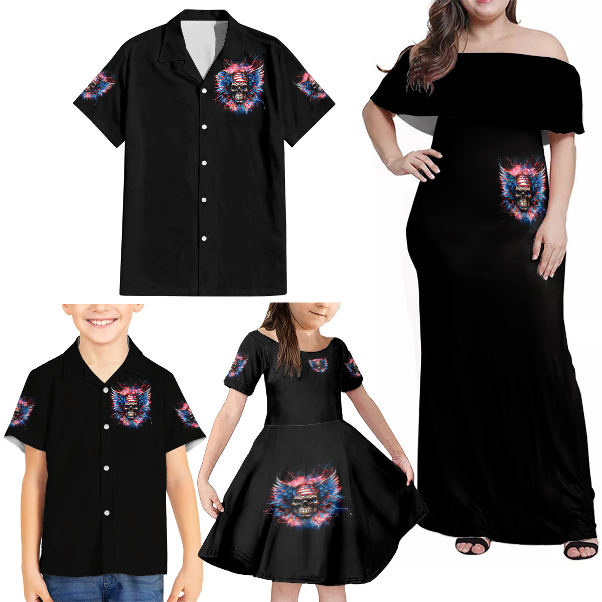 American Skull Family Matching Off Shoulder Maxi Dress and Hawaiian Shirt I'm Not Anti Social I'm Just Not User Friendly - Wonder Print Shop