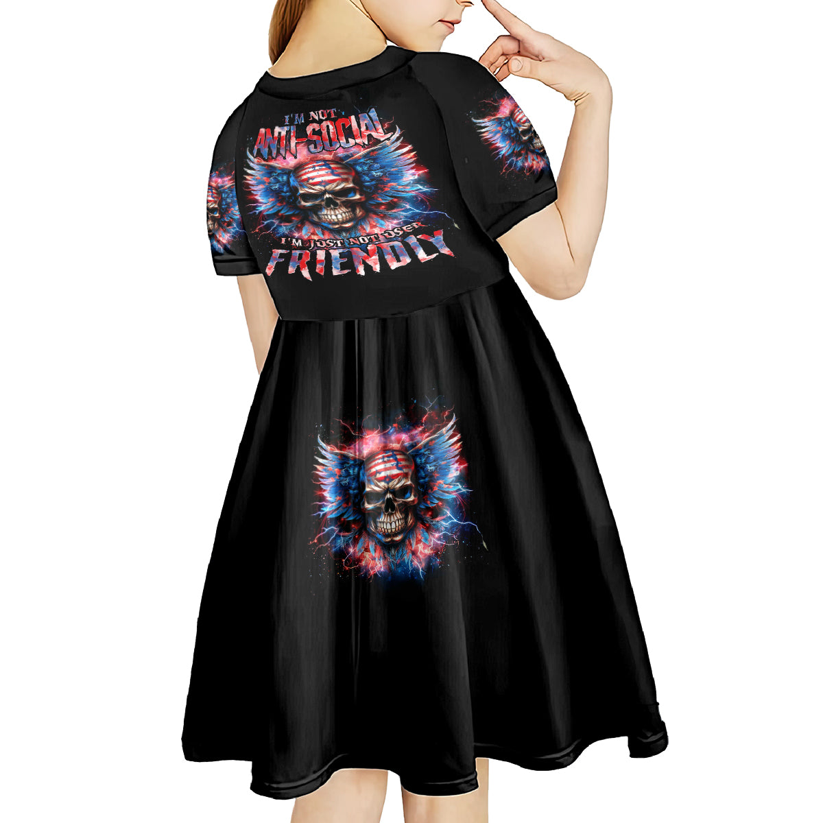 American Skull Kid Short Sleeve Dress I'm Not Anti Social I'm Just Not User Friendly - Wonder Print Shop
