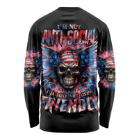 American Skull Long Sleeve Shirt I'm Not Anti Social I'm Just Not User Friendly - Wonder Print Shop