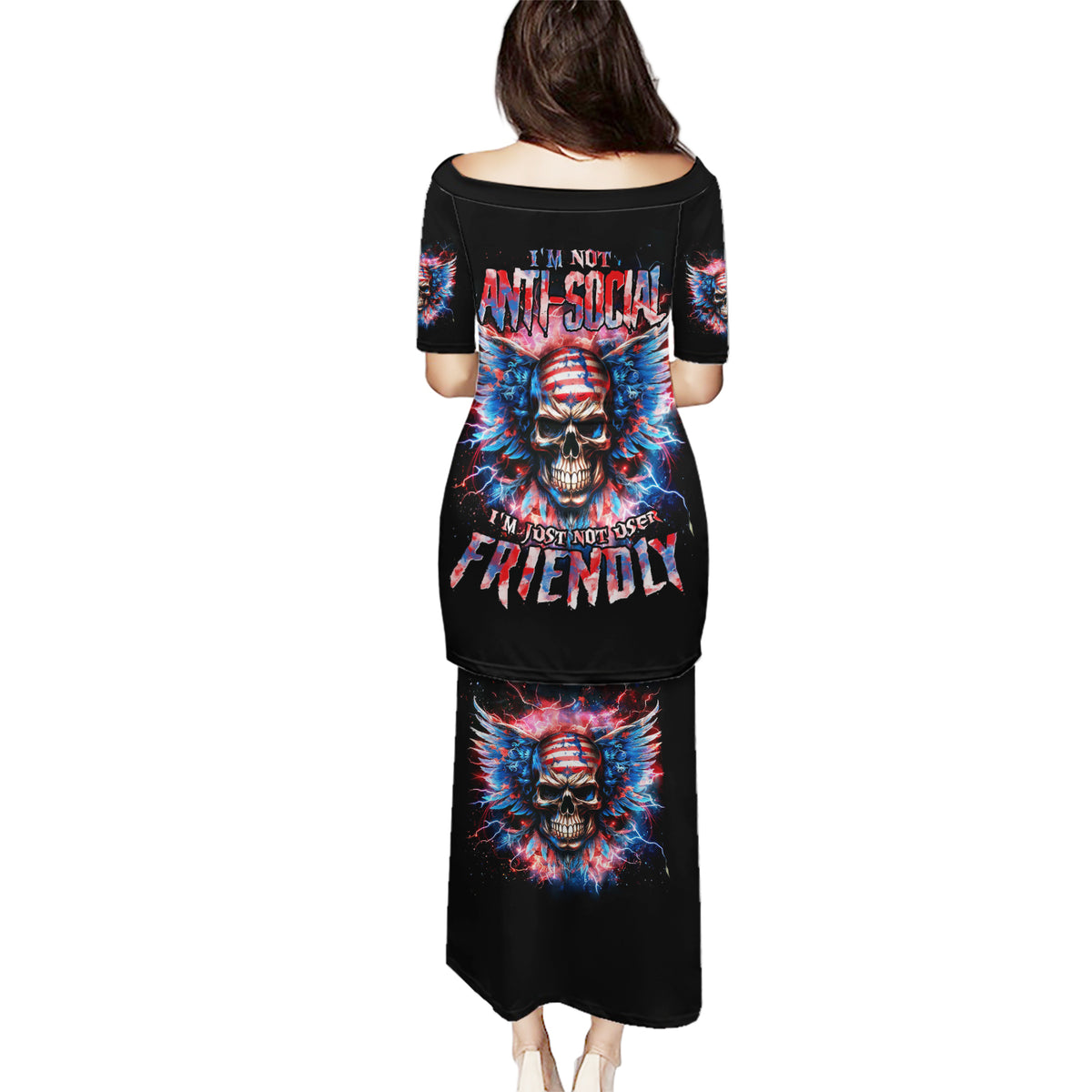 American Skull Puletasi I'm Not Anti Social I'm Just Not User Friendly - Wonder Print Shop