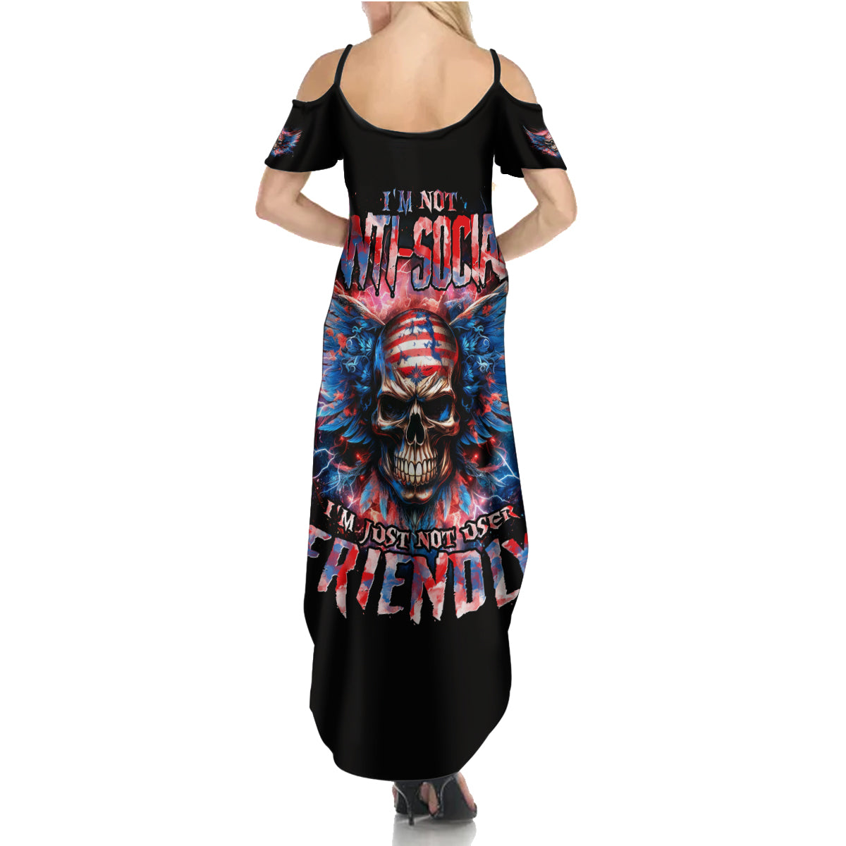 American Skull Summer Maxi Dress I'm Not Anti Social I'm Just Not User Friendly - Wonder Print Shop