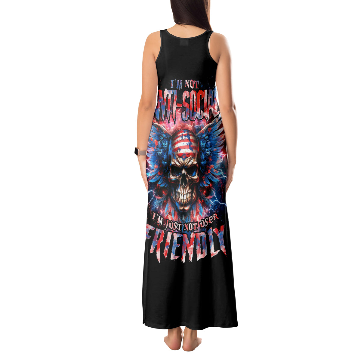 American Skull Tank Maxi Dress I'm Not Anti Social I'm Just Not User Friendly - Wonder Print Shop