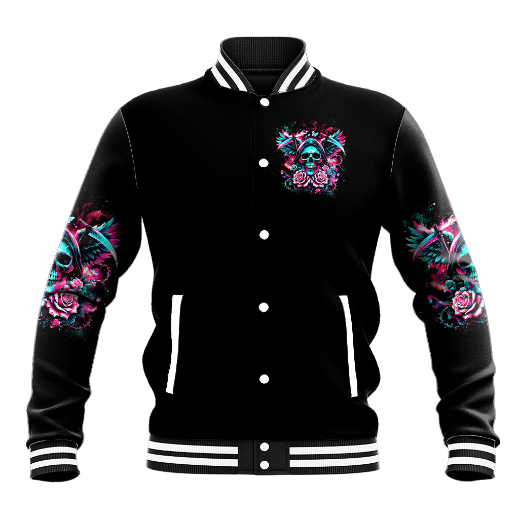 Rose Skull Baseball Jacket Heaven Don't Want Me And Hell's Afraid I'll Take Over - Wonder Print Shop