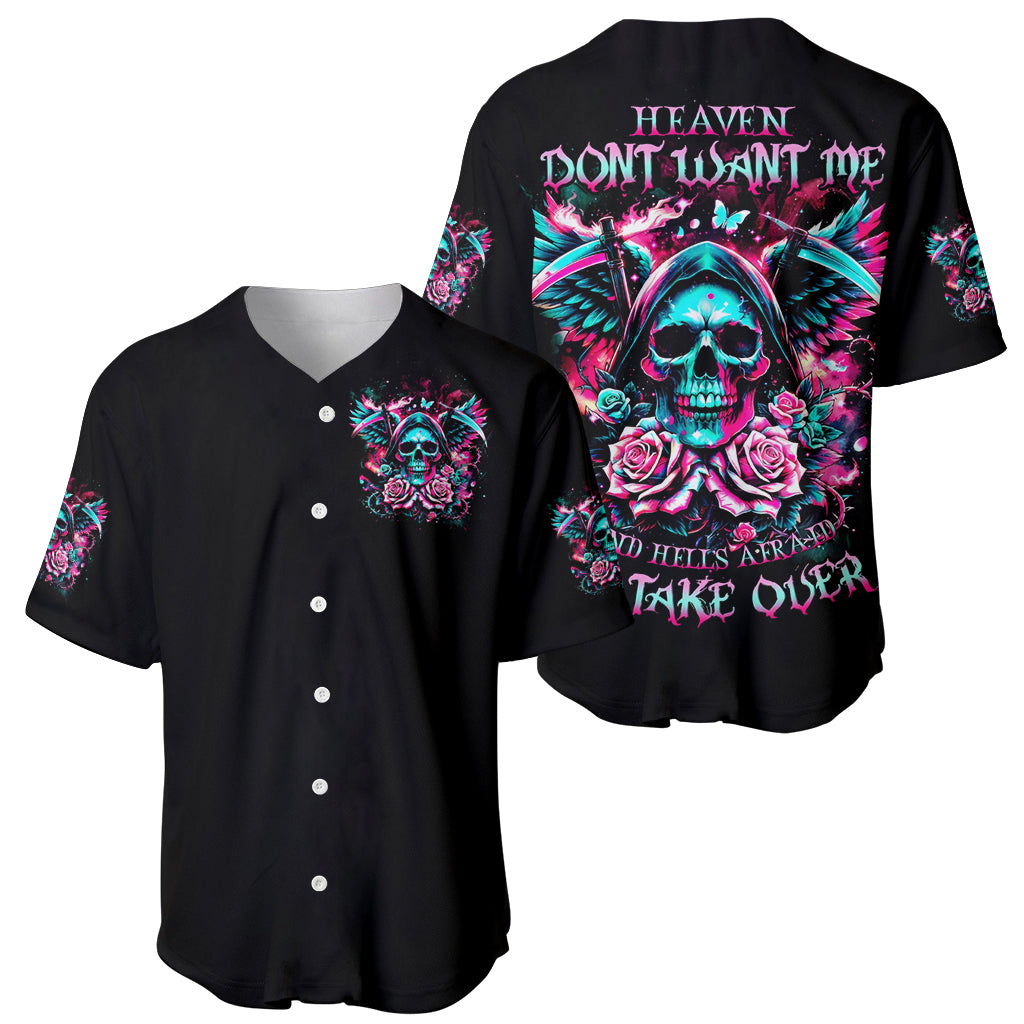 Rose Skull Baseball Jersey Heaven Don't Want Me And Hell's Afraid I'll Take Over - Wonder Print Shop