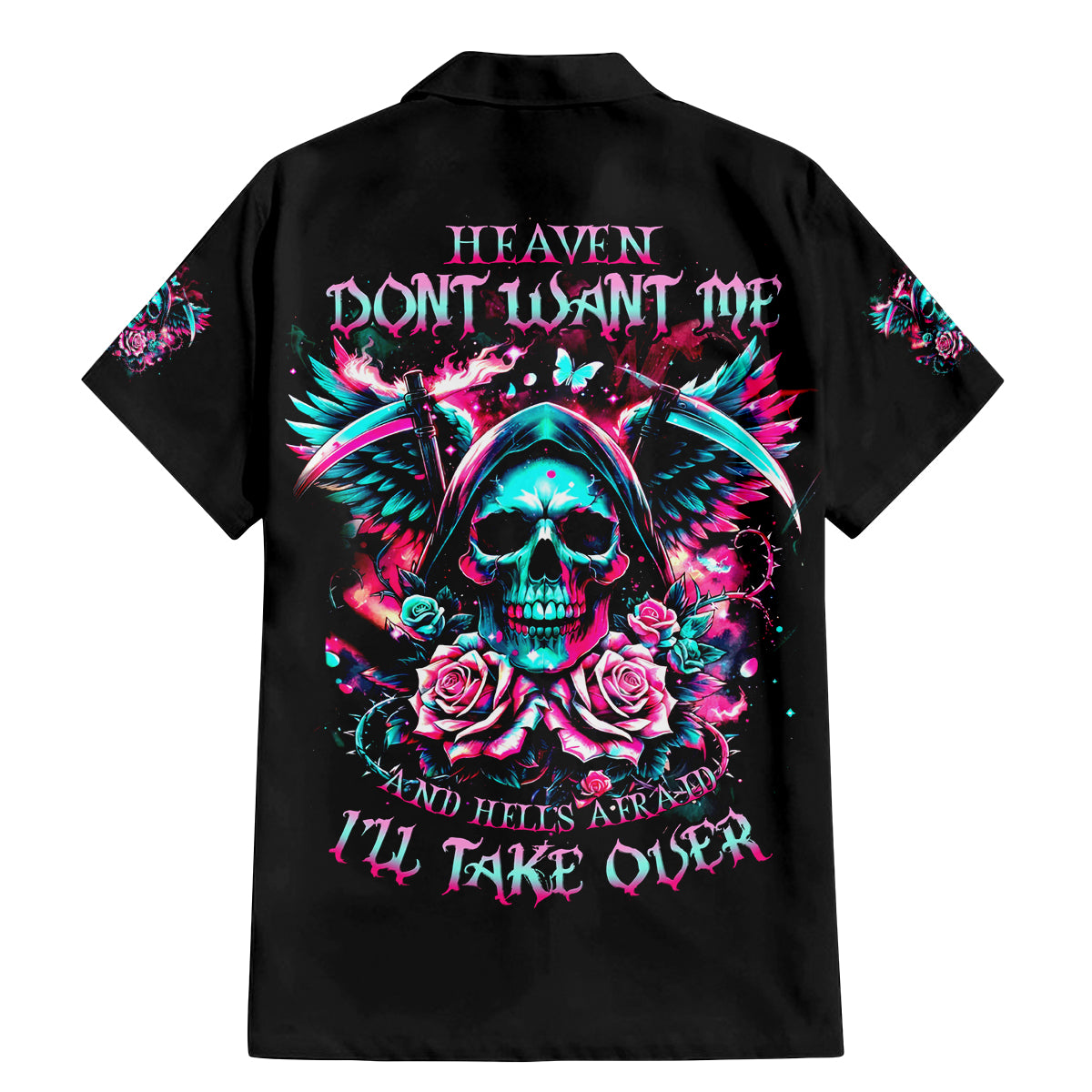 Rose Skull Family Matching Mermaid Dress and Hawaiian Shirt Heaven Don't Want Me And Hell's Afraid I'll Take Over - Wonder Print Shop