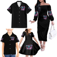 Rose Skull Family Matching Off The Shoulder Long Sleeve Dress and Hawaiian Shirt Heaven Don't Want Me And Hell's Afraid I'll Take Over - Wonder Print Shop