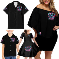 Rose Skull Family Matching Off Shoulder Short Dress and Hawaiian Shirt Heaven Don't Want Me And Hell's Afraid I'll Take Over - Wonder Print Shop
