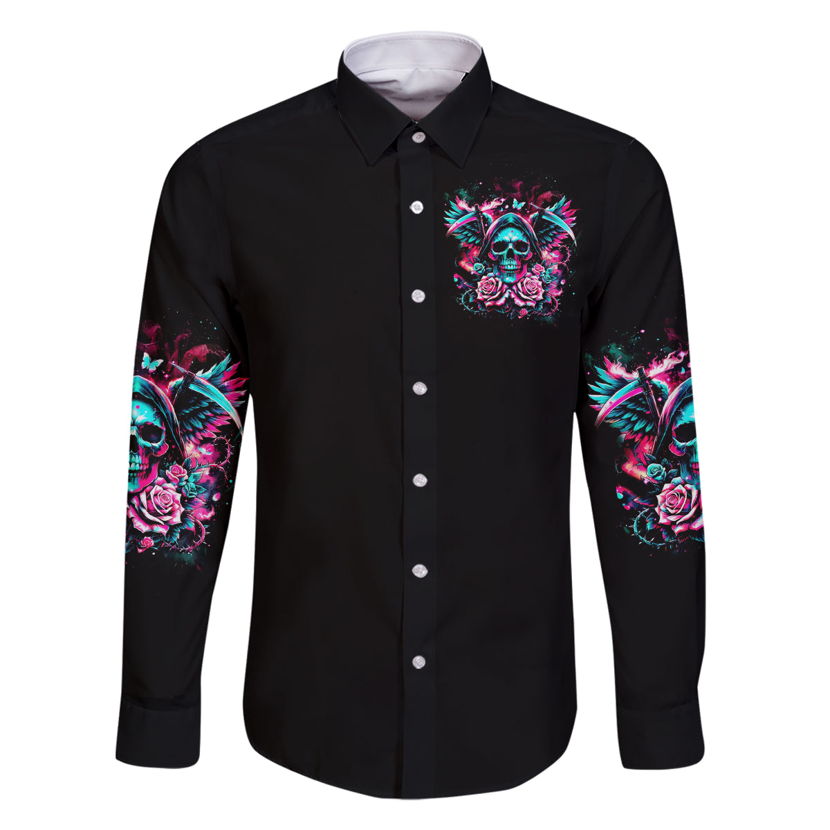 Rose Skull Family Matching Off Shoulder Short Dress and Hawaiian Shirt Heaven Don't Want Me And Hell's Afraid I'll Take Over - Wonder Print Shop