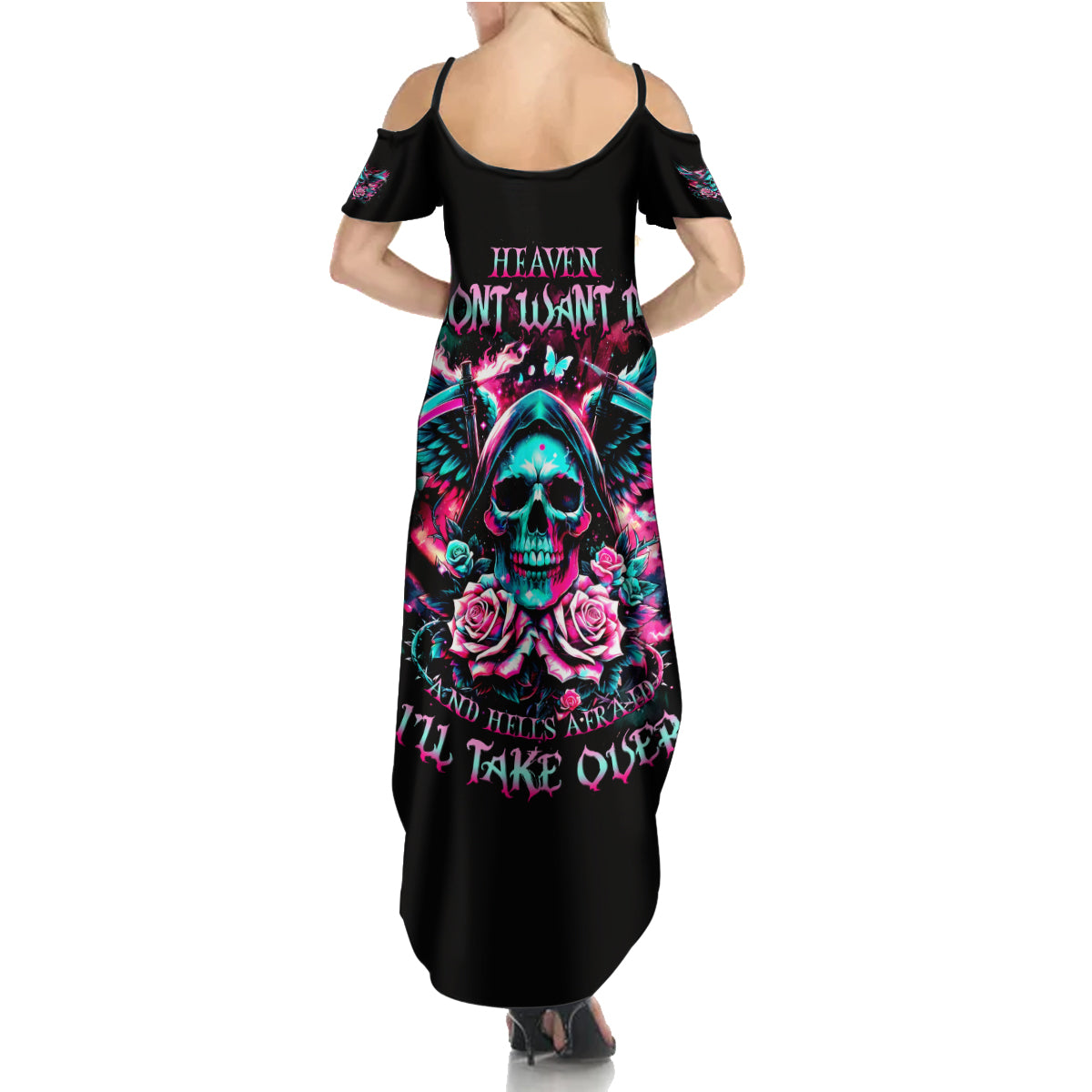 Rose Skull Family Matching Summer Maxi Dress and Hawaiian Shirt Heaven Don't Want Me And Hell's Afraid I'll Take Over - Wonder Print Shop