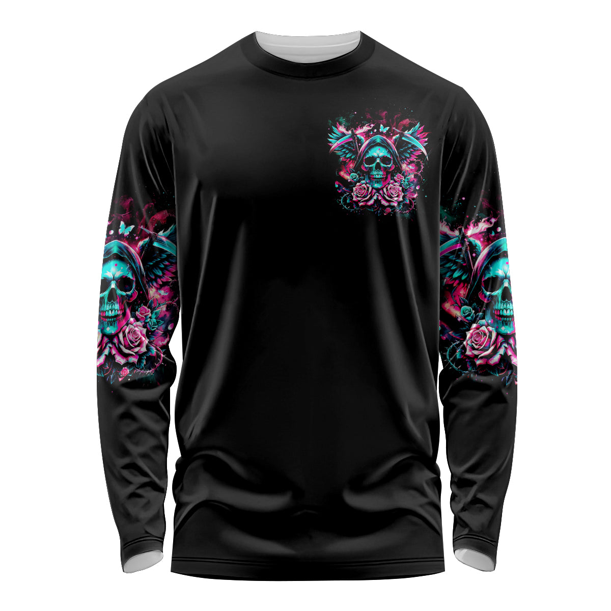 Rose Skull Long Sleeve Shirt Heaven Don't Want Me And Hell's Afraid I'll Take Over - Wonder Print Shop