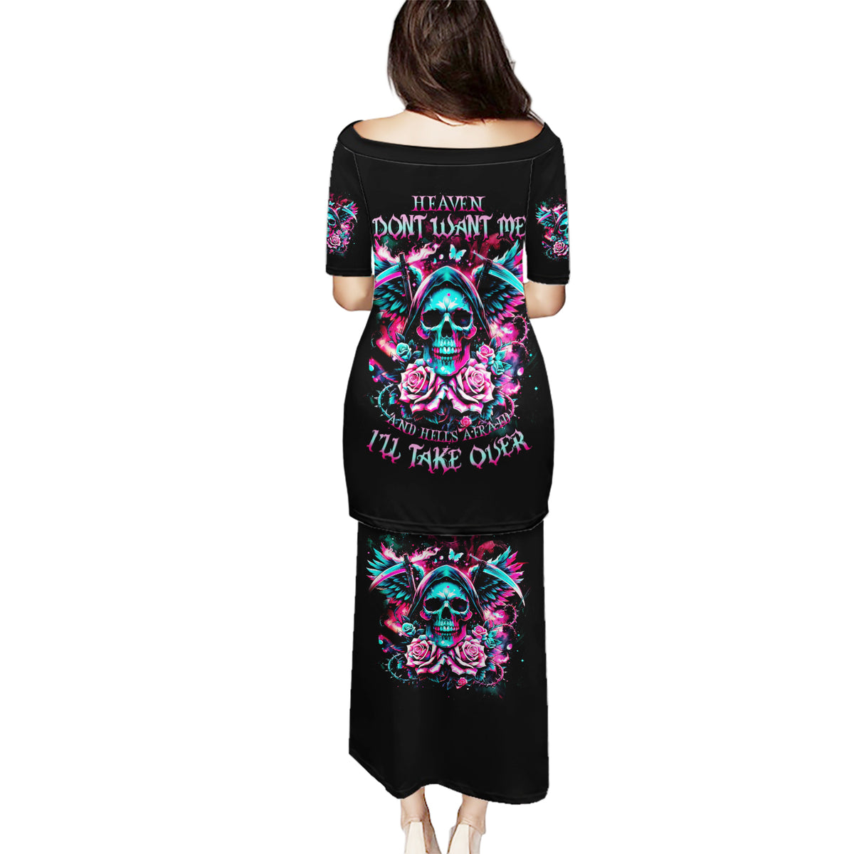 Rose Skull Puletasi Heaven Don't Want Me And Hell's Afraid I'll Take Over - Wonder Print Shop