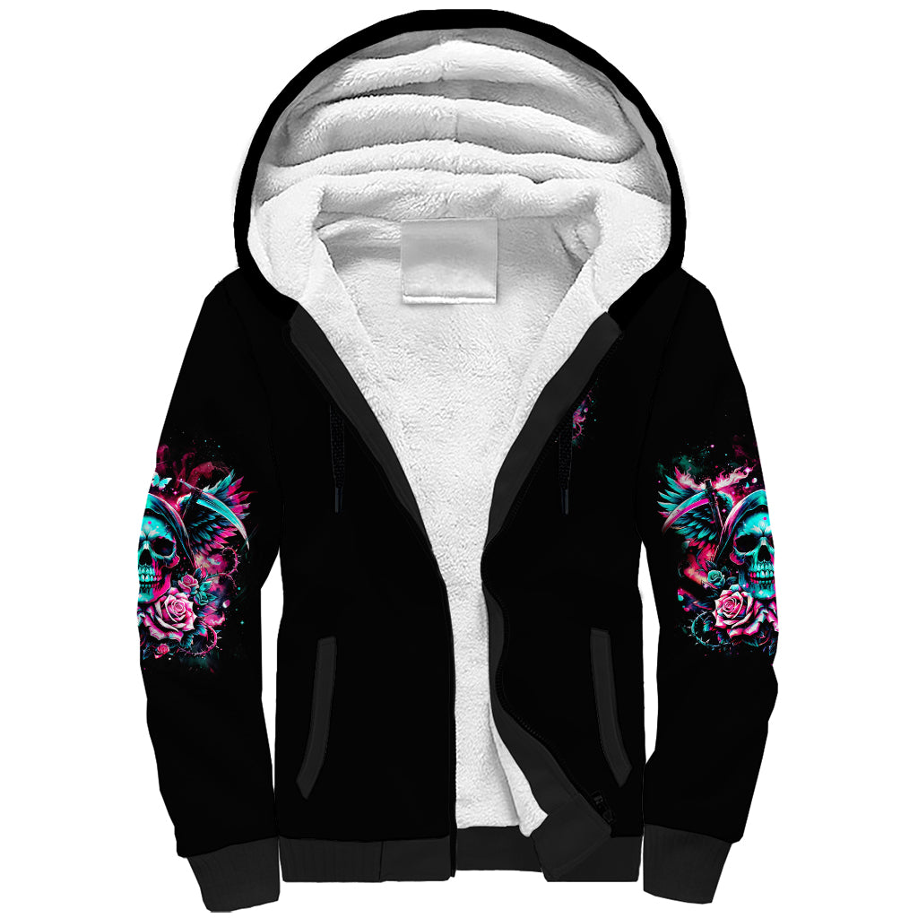 Rose Skull Sherpa Hoodie Heaven Don't Want Me And Hell's Afraid I'll Take Over - Wonder Print Shop