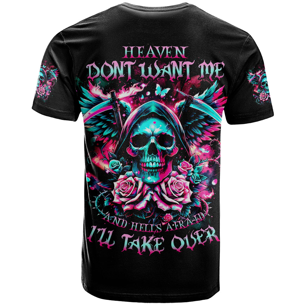 Rose Skull T Shirt Heaven Don't Want Me And Hell's Afraid I'll Take Over - Wonder Print Shop