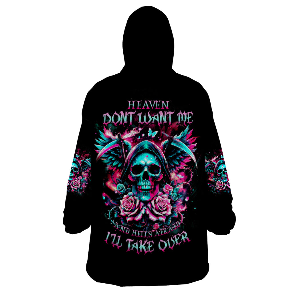 Rose Skull Wearable Blanket Hoodie Heaven Don't Want Me And Hell's Afraid I'll Take Over - Wonder Print Shop