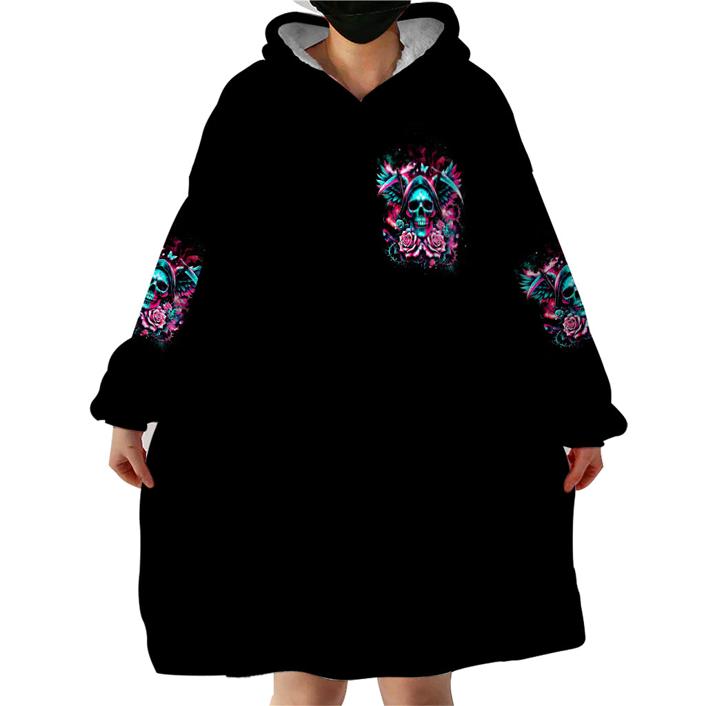 Rose Skull Wearable Blanket Hoodie Heaven Don't Want Me And Hell's Afraid I'll Take Over - Wonder Print Shop