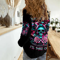 Rose Skull Women Casual Shirt Heaven Don't Want Me And Hell's Afraid I'll Take Over - Wonder Print Shop