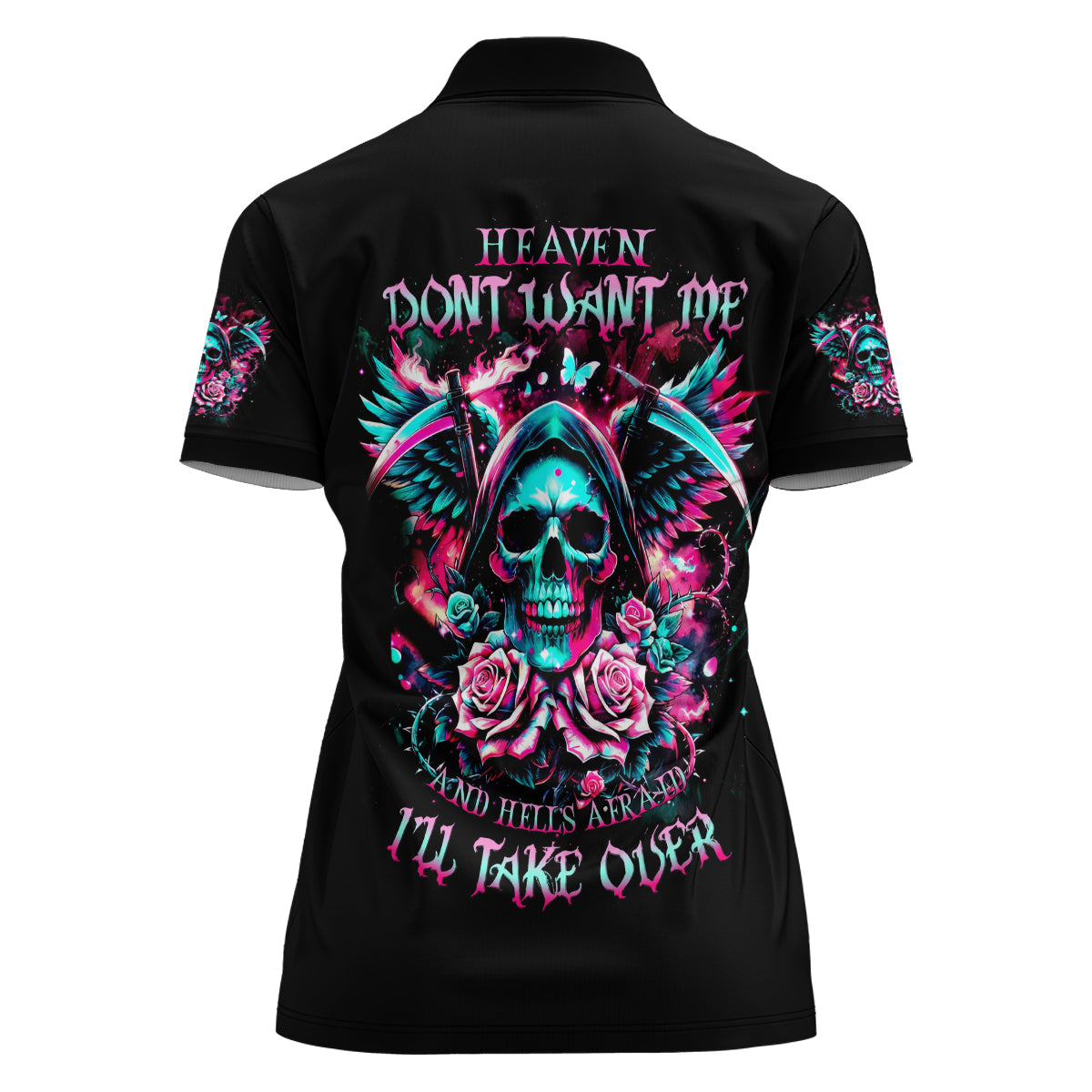Rose Skull Women Polo Shirt Heaven Don't Want Me And Hell's Afraid I'll Take Over - Wonder Print Shop