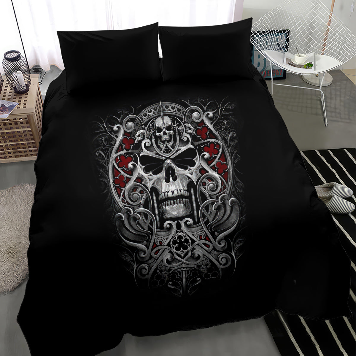 Skull Bedding Set Ethereal Reapers Skull-Faced Death Angels - Wonder Print Shop