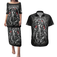 Skull Couples Matching Puletasi Dress and Hawaiian Shirt Ethereal Reapers Skull-Faced Death Angels - Wonder Print Shop