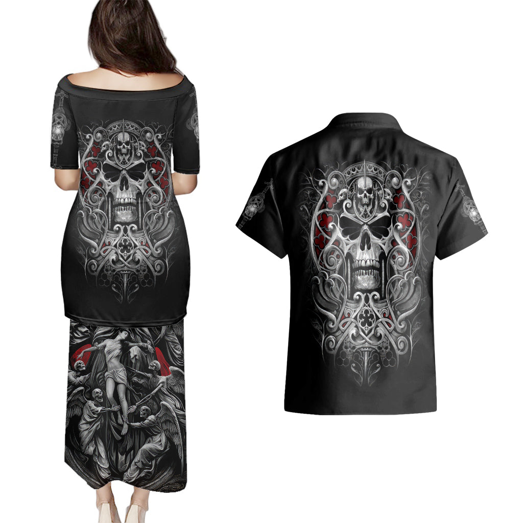 Skull Couples Matching Puletasi Dress and Hawaiian Shirt Ethereal Reapers Skull-Faced Death Angels - Wonder Print Shop