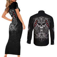 Skull Couples Matching Short Sleeve Bodycon Dress and Long Sleeve Button Shirts Ethereal Reapers Skull-Faced Death Angels - Wonder Print Shop