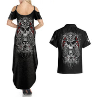 Skull Couples Matching Summer Maxi Dress and Hawaiian Shirt Ethereal Reapers Skull-Faced Death Angels - Wonder Print Shop