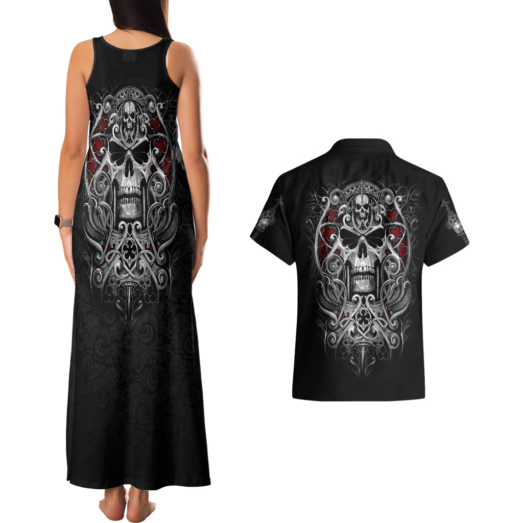 Skull Couples Matching Tank Maxi Dress And Hawaiian Shirt Ethereal Reapers Skull-Faced Death Angels - Wonder Print Shop