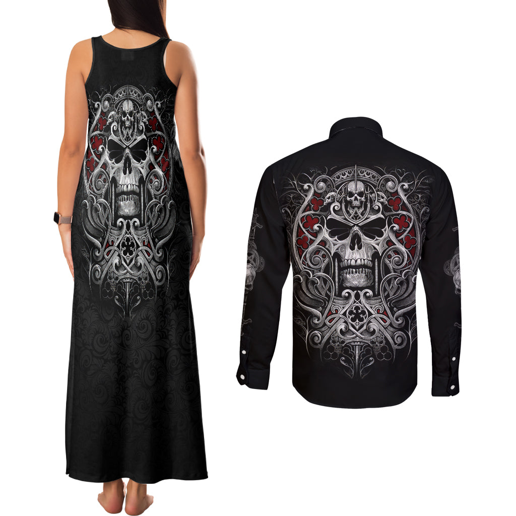 Skull Couples Matching Tank Maxi Dress and Long Sleeve Button Shirts Ethereal Reapers Skull-Faced Death Angels - Wonder Print Shop