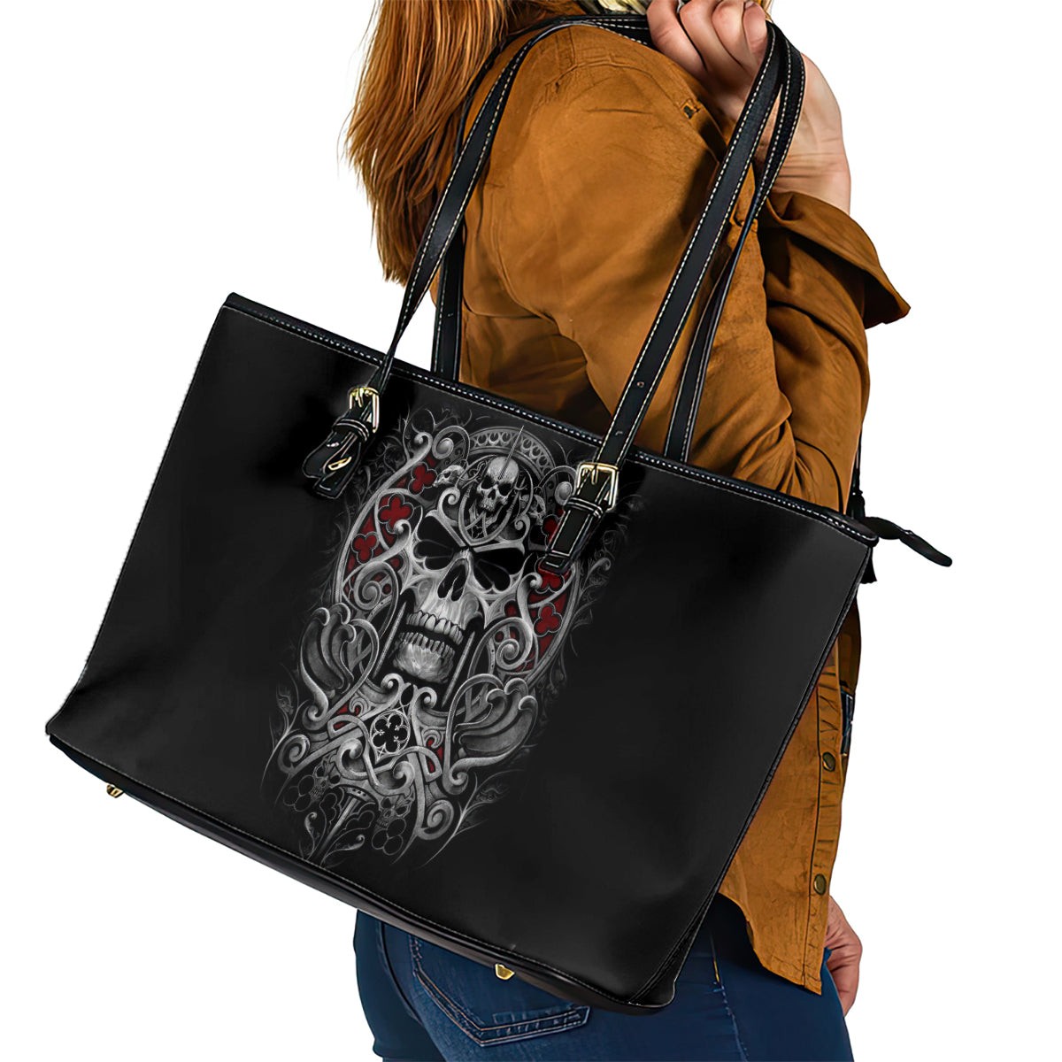 Skull Leather Tote Bag Ethereal Reapers Skull-Faced Death Angels - Wonder Print Shop
