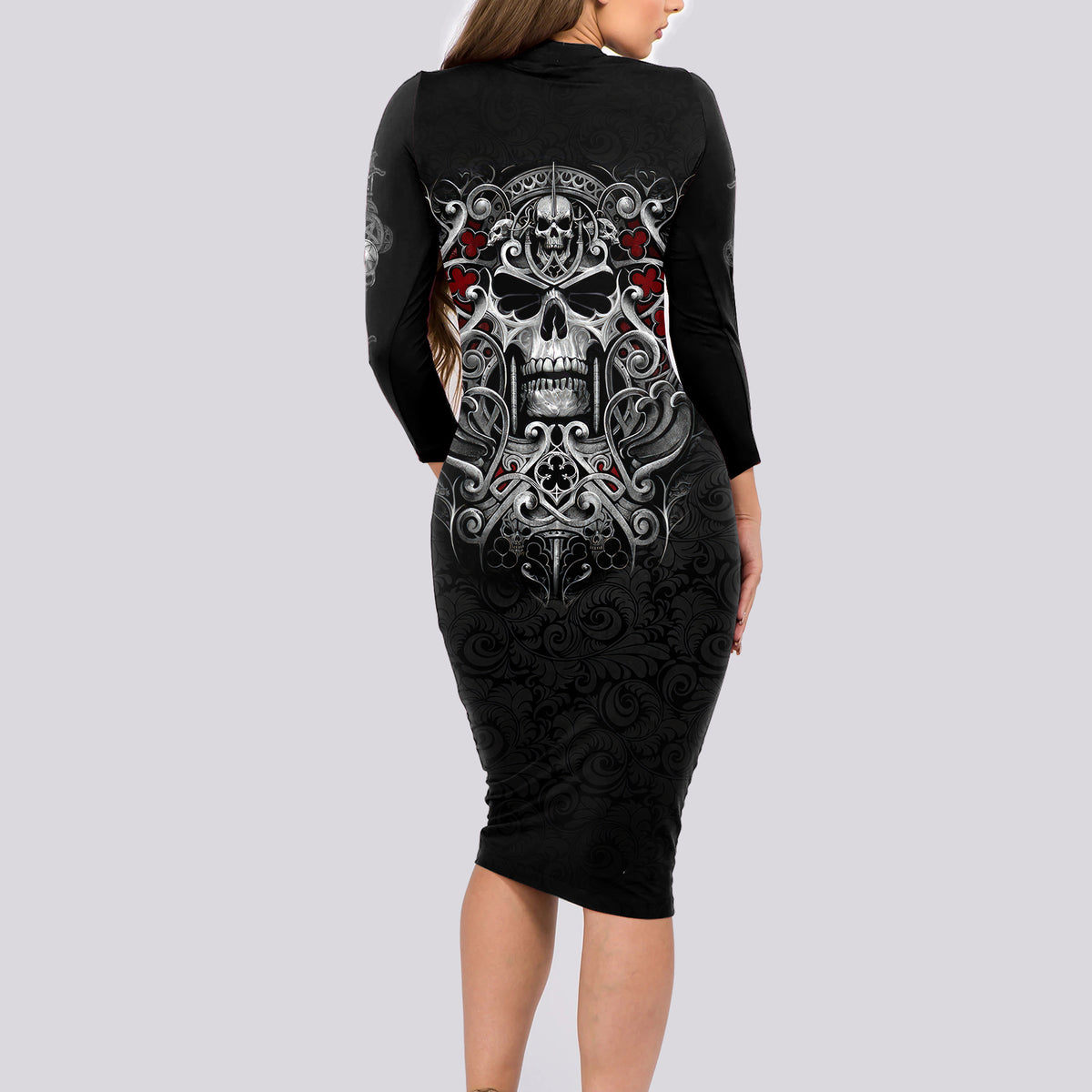 Skull Long Sleeve Bodycon Dress Ethereal Reapers Skull-Faced Death Angels - Wonder Print Shop