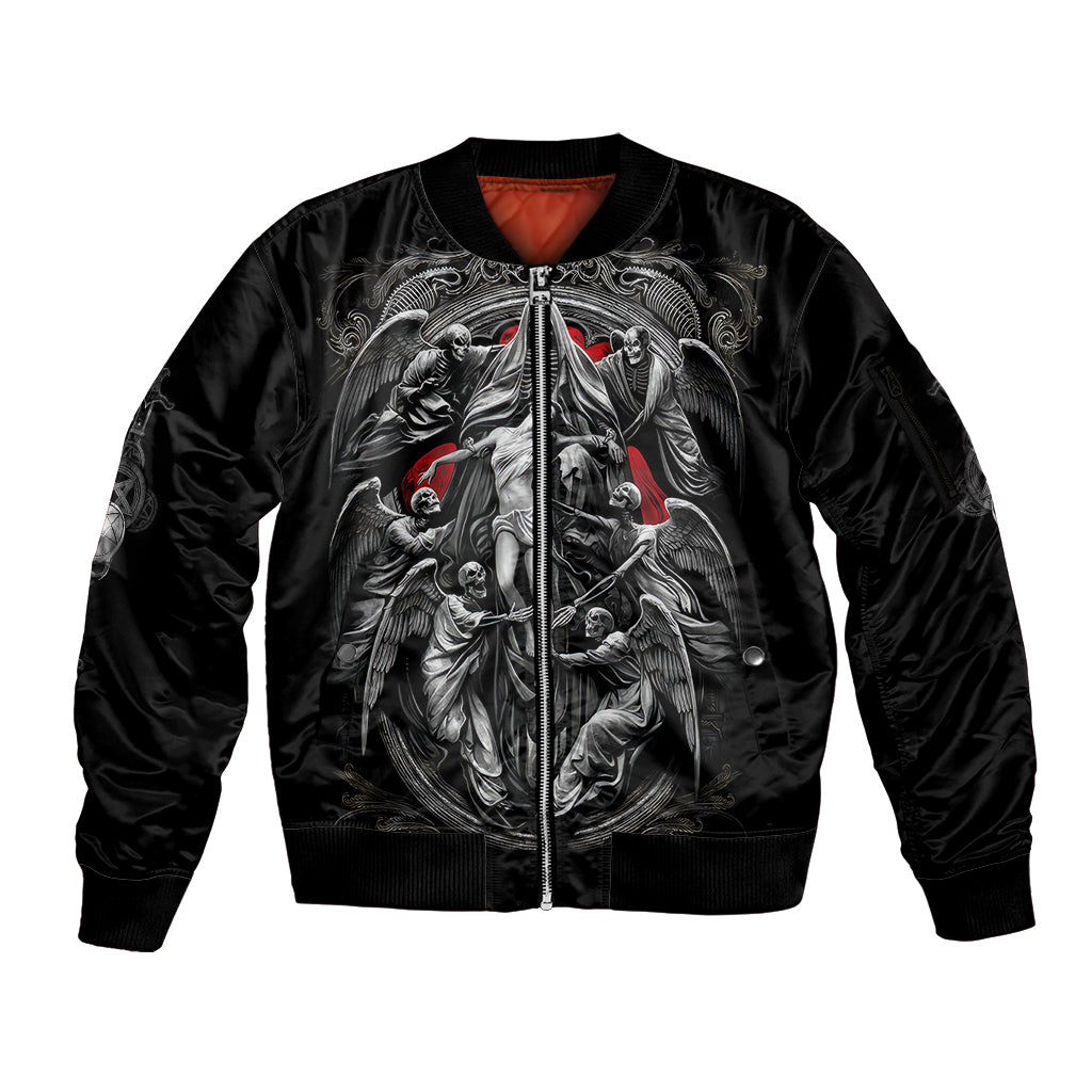Skull Sleeve Zip Bomber Jacket Ethereal Reapers Skull-Faced Death Angels - Wonder Print Shop