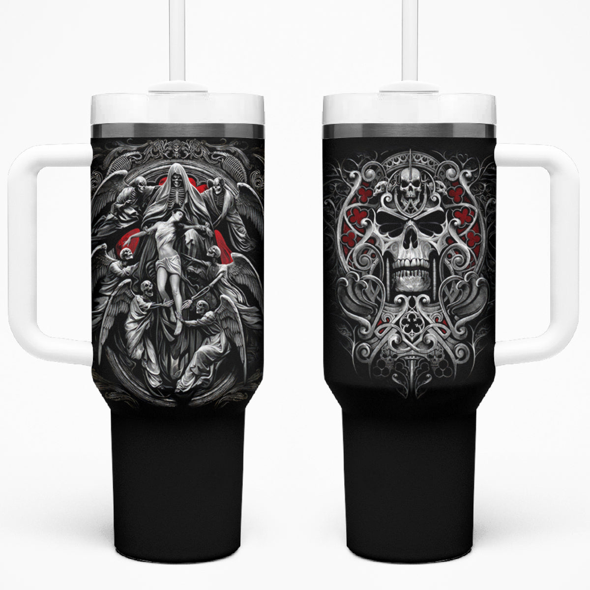 Skull Tumbler With Handle Ethereal Reapers Skull-Faced Death Angels - Wonder Print Shop
