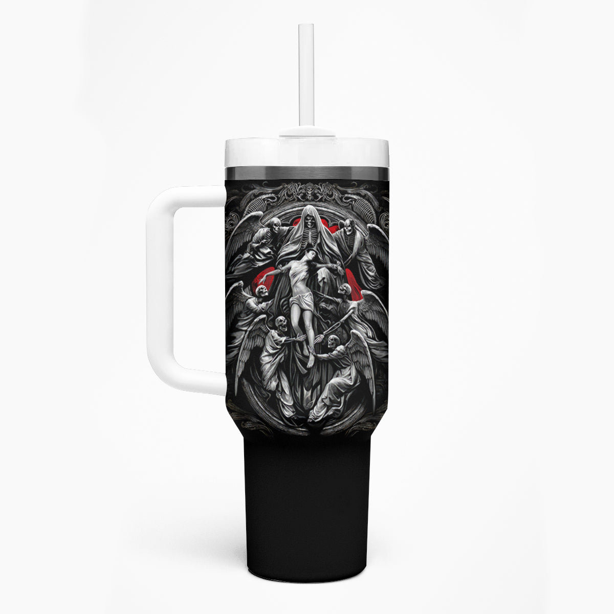 Skull Tumbler With Handle Ethereal Reapers Skull-Faced Death Angels - Wonder Print Shop