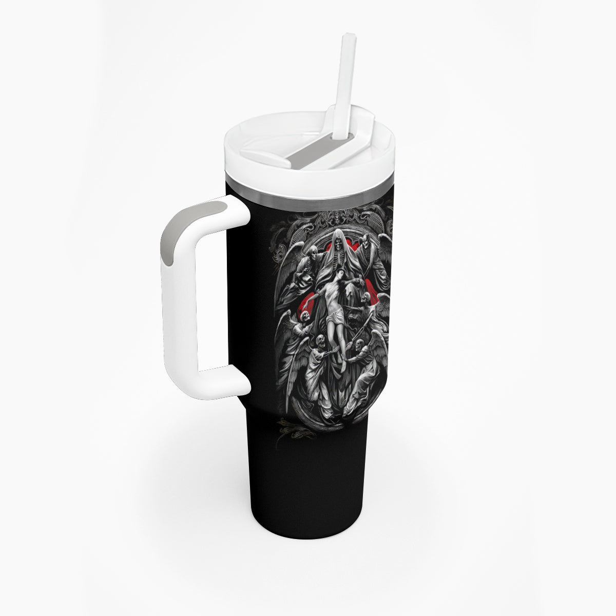 Skull Tumbler With Handle Ethereal Reapers Skull-Faced Death Angels - Wonder Print Shop