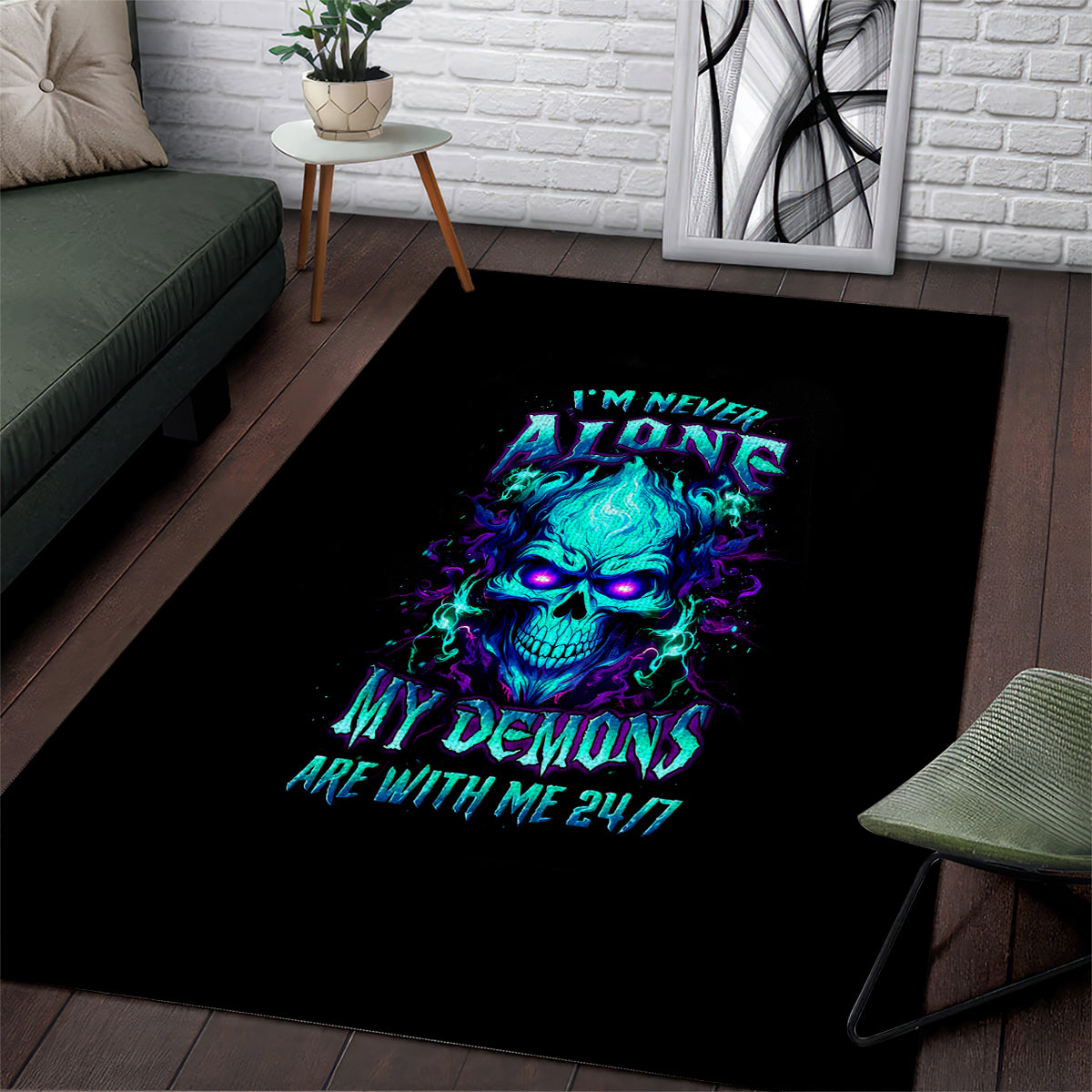 Flame Skull Area Rug I'm Never Alone My Demons With Me 24/7 - Wonder Print Shop